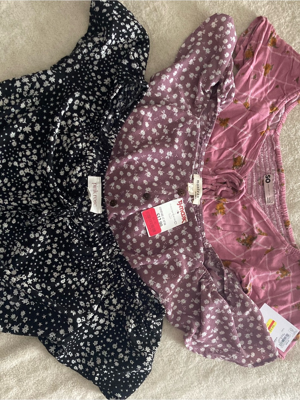 SO Women's Pink & Black Floral Off-Shoulder Tops Trio